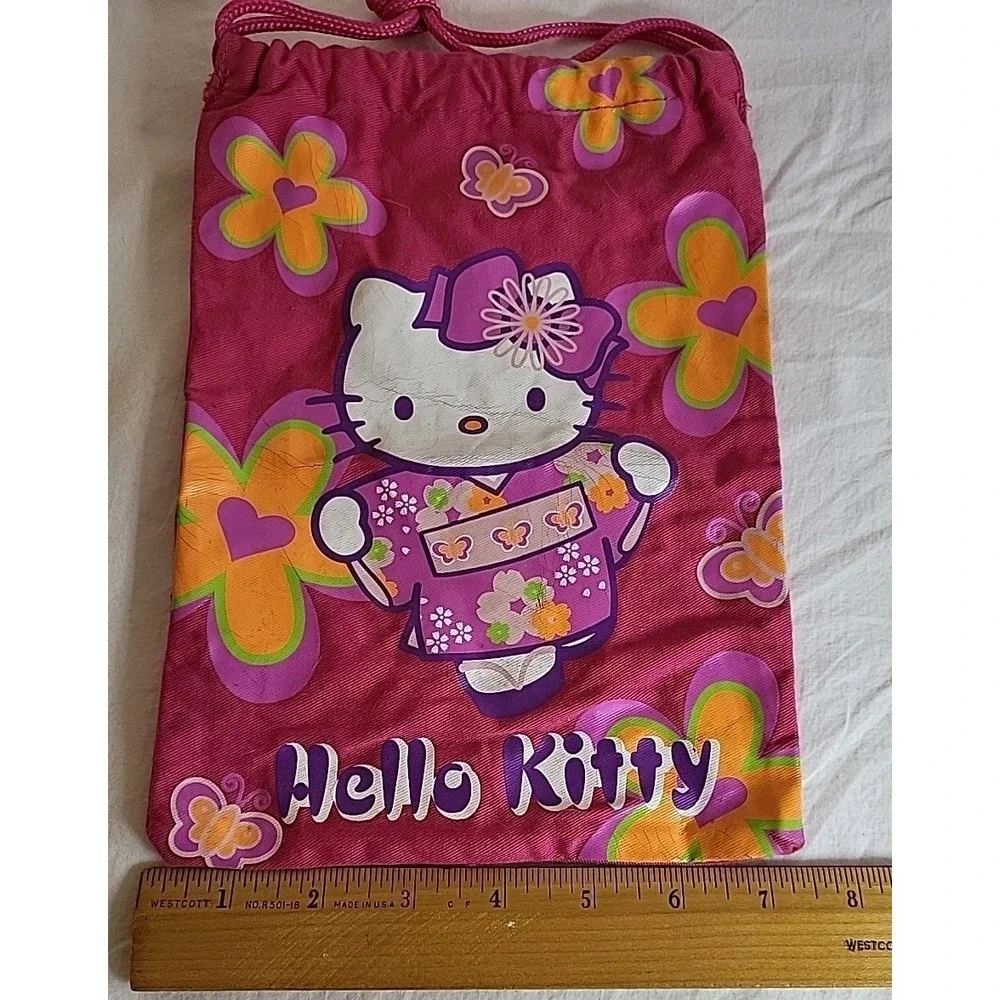 Sanrio Kimono Hello Kitty Drawstring Bag Pouch Pink Kawaii Fabric